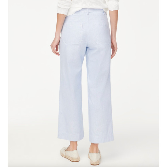 J.Crew Petite Striped High Rise Wide Leg Cropped Pant Blue White US 27 P NWT - Picture 2 of 13